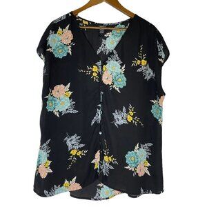 Torrid Black Floral Button-Up Top